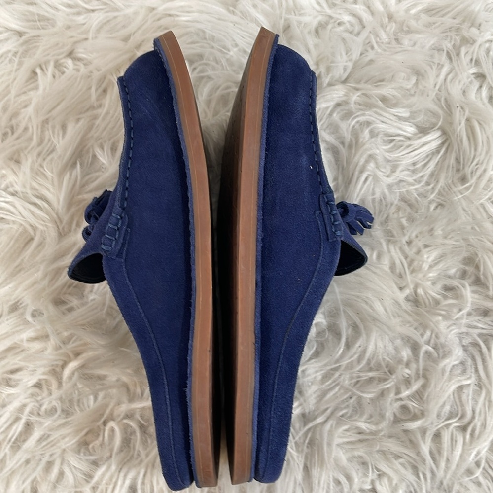 JEFFREY CAMPBELL Tassel Leather Slip On Loafer Mule Dark Blue Suede Size 8.5 - Picture 9 of 14